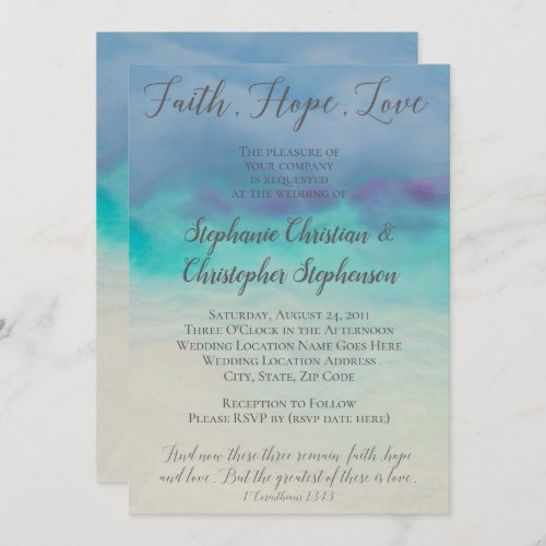 Faith Hope Love Watercolor Bible Verse Wedding Invitation