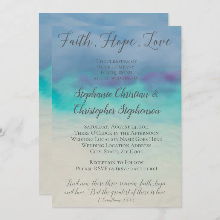 Faith Hope Love Watercolor Bible Verse Wedding Invitation Zazzle