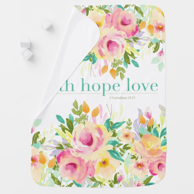 Faith Hope Love | Watercolor Floral Baby Blanket (In Situ)