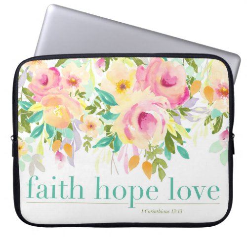 Faith Hope Love  Watercolor Floral Laptop Sleeve