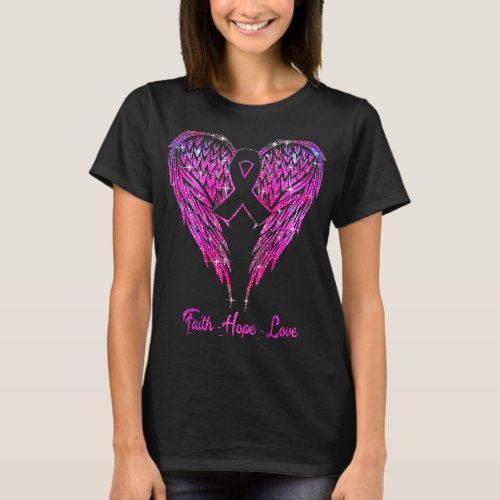 Faith Hope Love Wings 2Breast Cancer Awareness Pin T_Shirt