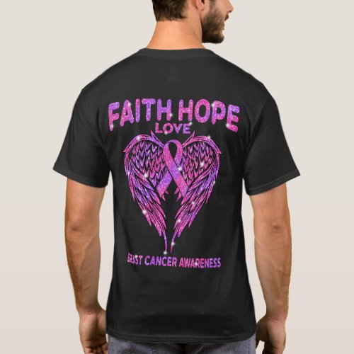 Faith Hope Love Wings Breast Cancer Awareness T_Shirt