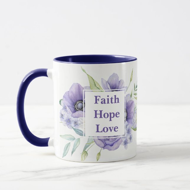 Faith Hope Love with watercolor flowers Monogram Mug (Left)