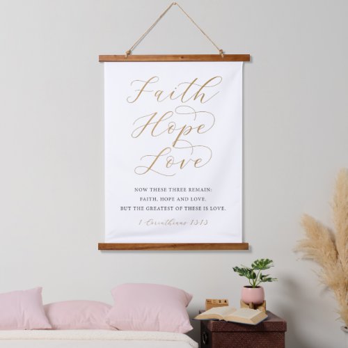 Faith Hope Love Wood Topped Wall Tapestry