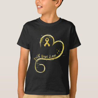 Faith Hope Love Yellow Ribbon Childhood Cancer Awa T-Shirt