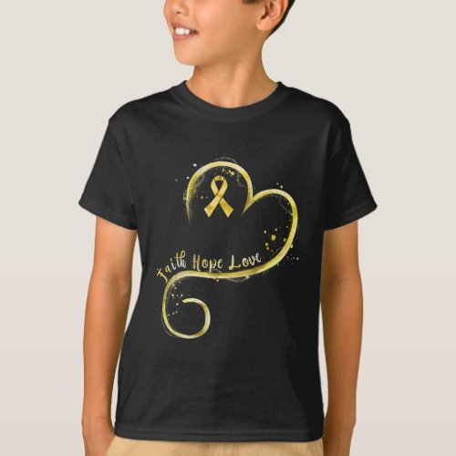 Faith Hope Love Yellow Ribbon Childhood Cancer Awa T_Shirt