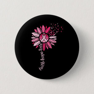Faith Hope Sunflower Pink Breast Cancer Awareness Button