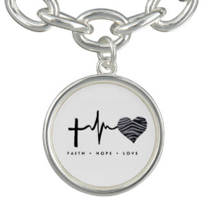 Faith, hope,  zebra heart love charm bracelet