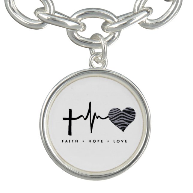 Faith, hope,  zebra heart love charm bracelet (Design)