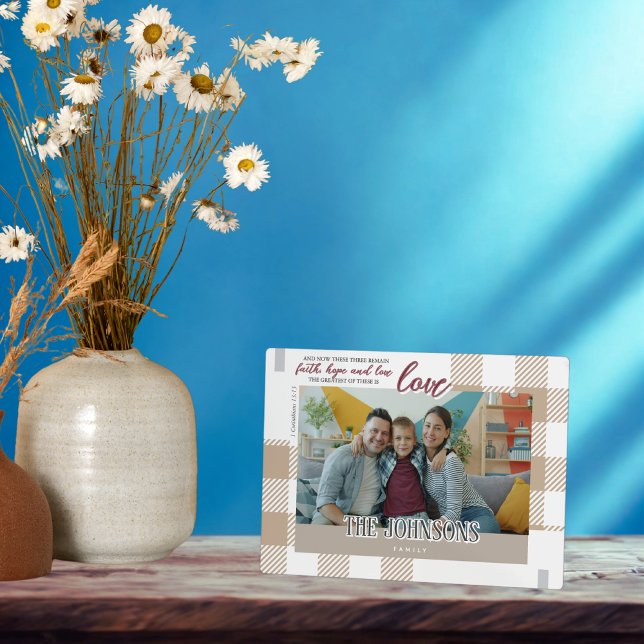 Faith HopeLove Modern Beige Family Photo Scripture Plaque (Creator Uploaded)