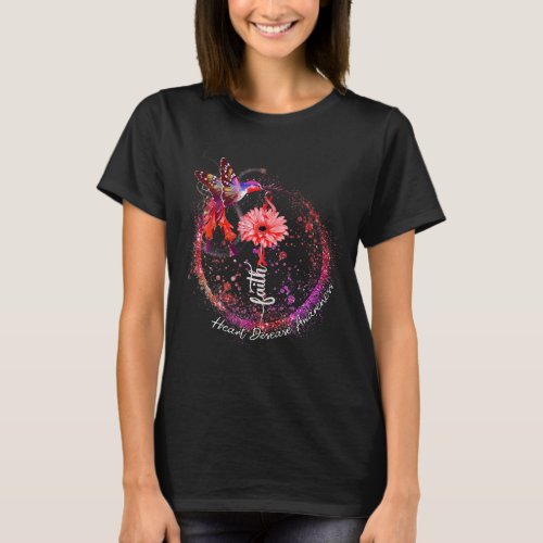 Faith Hummingbird Holding Red Ribbon Heart Disease T_Shirt