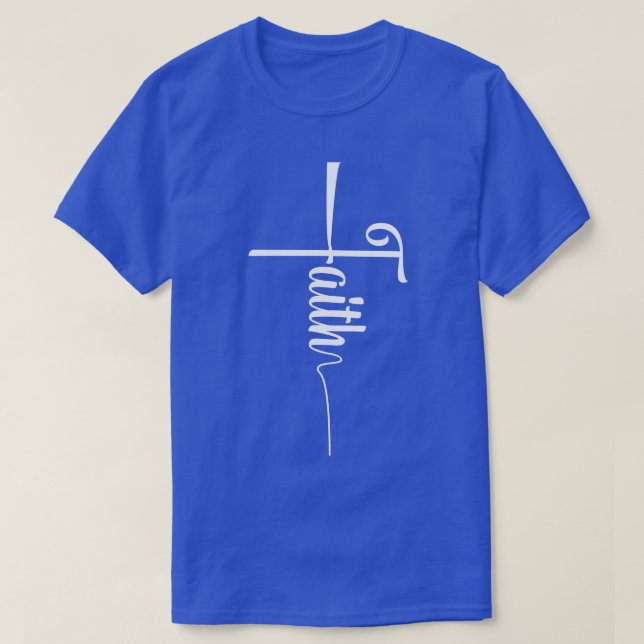 Faith in Curved Font Cross Illustration 6 T-Shirt (Design Front)
