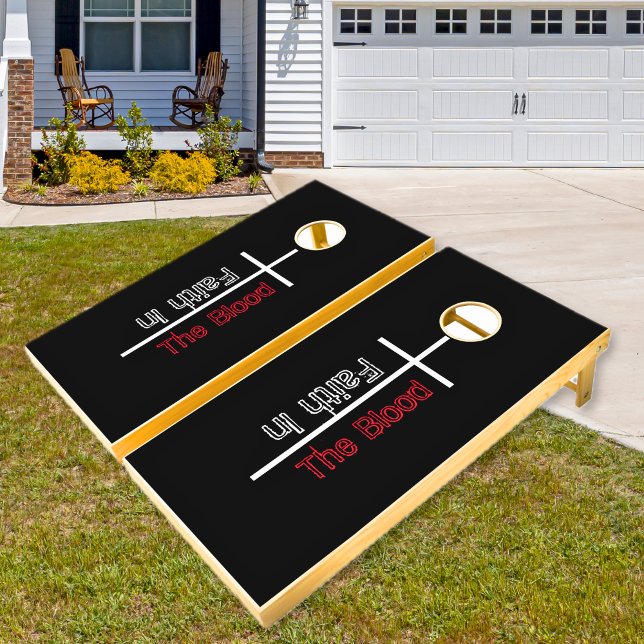 Faith In The Blood White Cross Christian  Cornhole Set (Creator Uploaded)