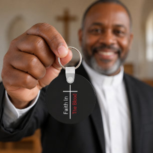 Faith In The Blood White Cross Christian Keychain