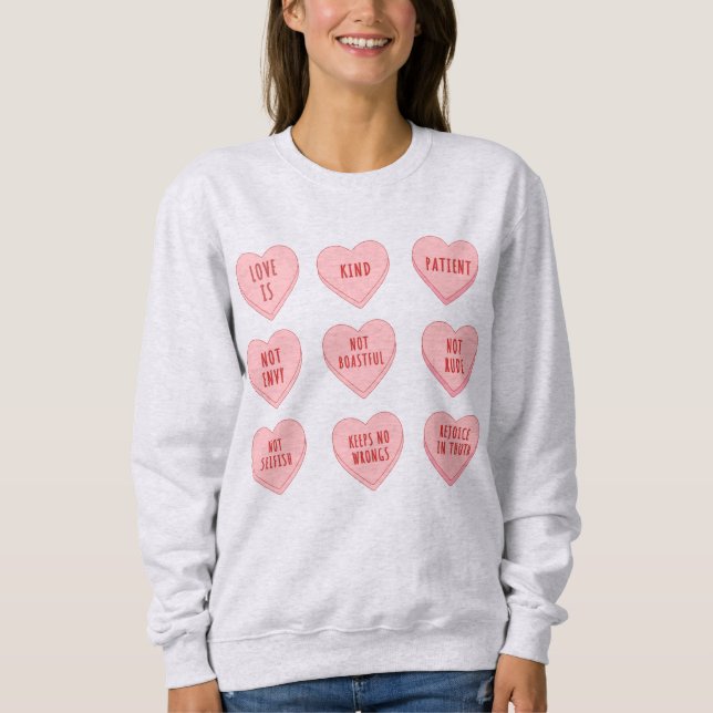 Faith-Inspired Valentine’s Day T-Shirt with Hearts Sweatshirt (Front)