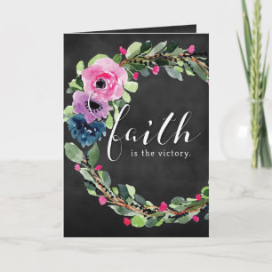 Faith is the Victory with Flowers and Chalk Effect Holiday Card