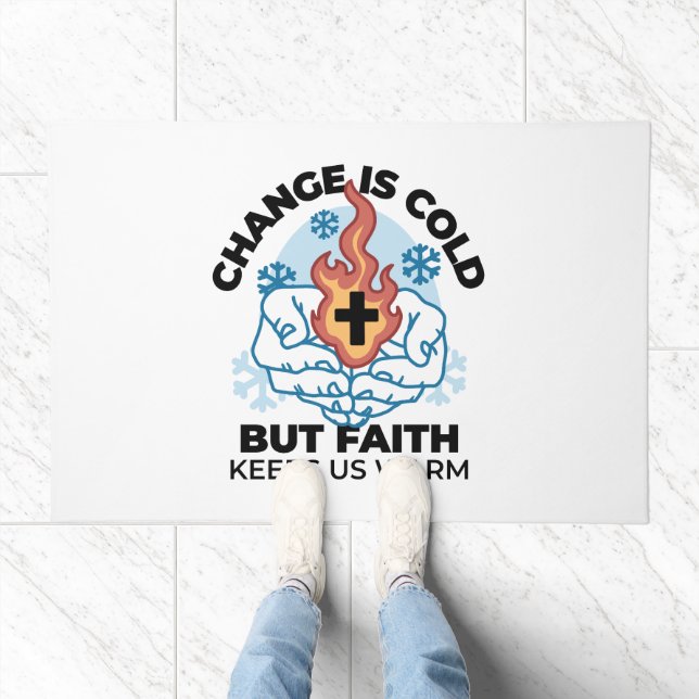 Faith Keeps Us Warm -  Uplifting Winter Artwork Doormat (Indoor)