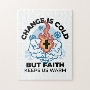 Faith Keeps Us Warm - Uplifting Winter Artwork Jigsaw Puzzle