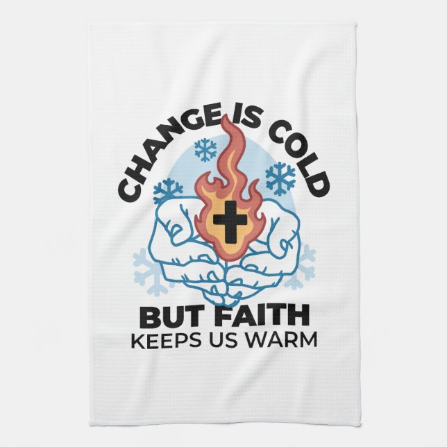 Faith Keeps Us Warm -  Uplifting Winter Artwork Kitchen Towel (Vertical)