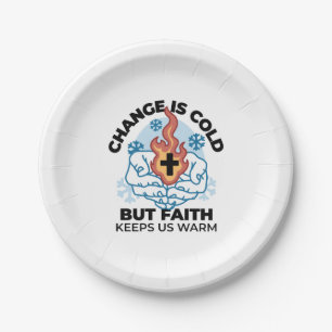 Faith Keeps Us Warm -  Uplifting Winter Artwork Paper Plates