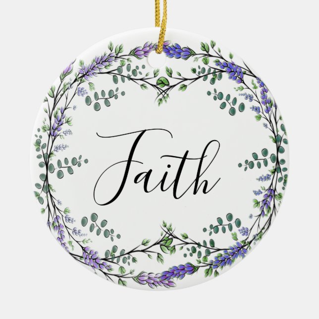 Faith Lavender Eucalyptus purple flowers boho Ceramic Ornament (Front)