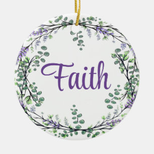 Faith Lavender Eucalyptus purple flowers greenery Ceramic Ornament