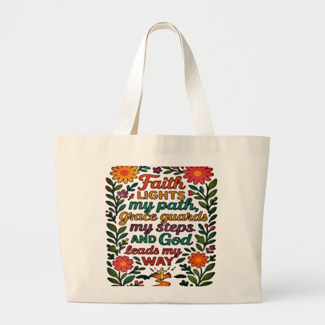  Faith Lights My Path Christian Art - Inspirationa Large Tote Bag (Front)