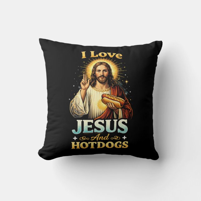Faith, Love, and Hotdogs Throw Pillow (Front)