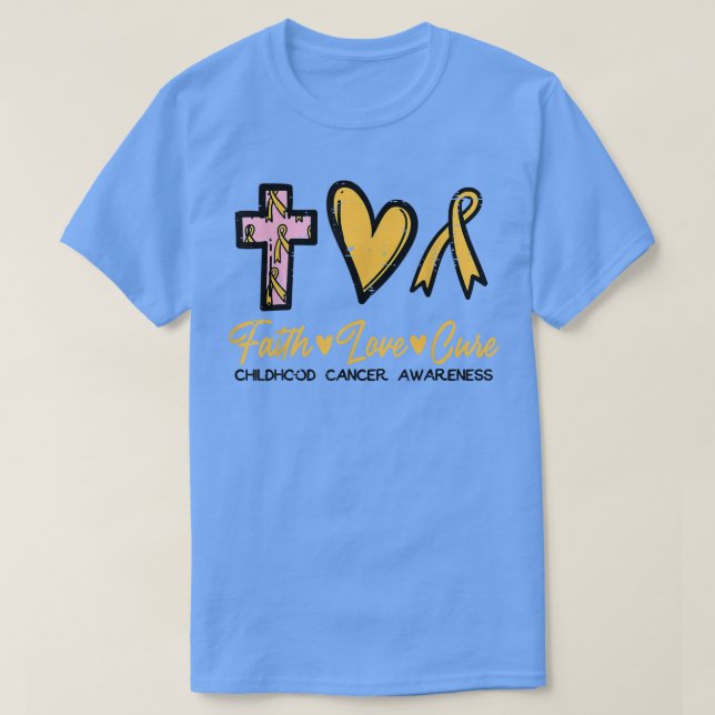 Faith Love Cure Childhood Cancer Awareness Ribbon  T-Shirt (Design Front)