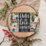 Faith Love Family | Christmas Photo Collage Holiday Card<br><div class="desc">Rustic and festive holiday photo card features four photos in a collage layout,  with "faith,  love,  family" in white hand lettered typography on a handpainted gray and black buffalo plaid background. Personalize with your names beneath.</div>
