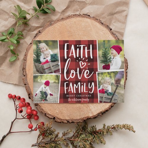 Faith Love Family  Christmas Photo Collage Holiday Card