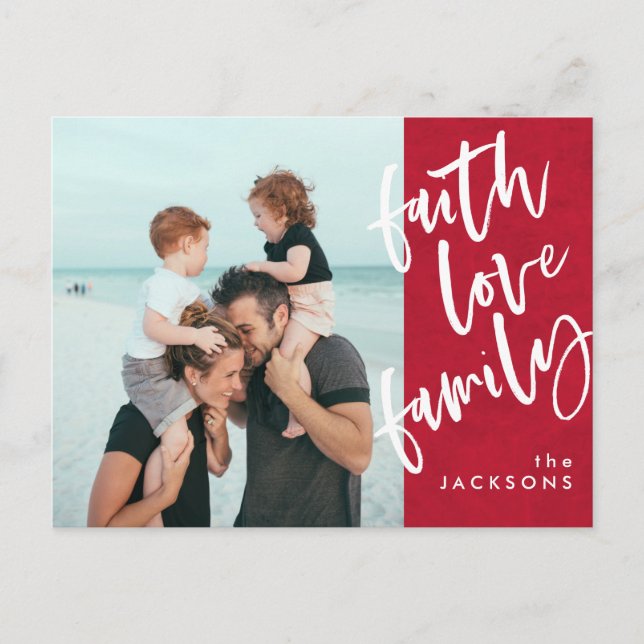 Faith love Family Modern Photo Christmas Holiday Postcard (Front)