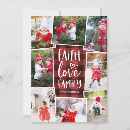 Faith Love Family | Multi Photo Collage Christmas Holiday Card
