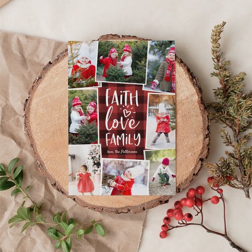 Faith Love Family  Multi Photo Collage Christmas Holiday Card