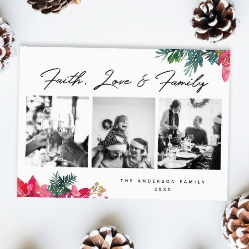 Faith Love Family Religious Christmas floral Holiday Card