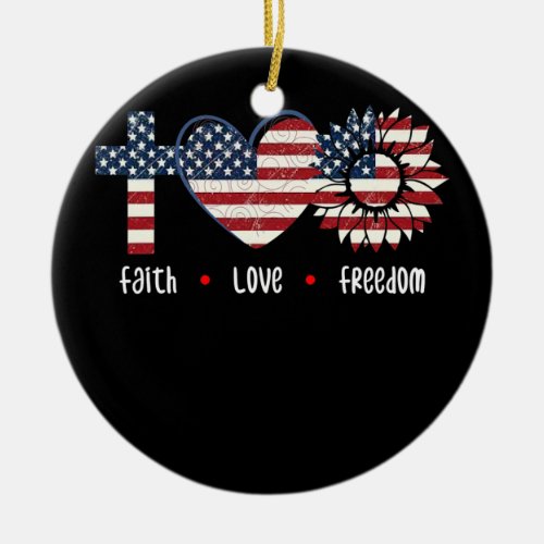 Faith Love Freedom Patriotic Christian Flower USA Ceramic Ornament