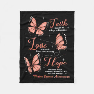 Faith Love Hope Butterfly Uterine Cancer Awareness Fleece Blanket