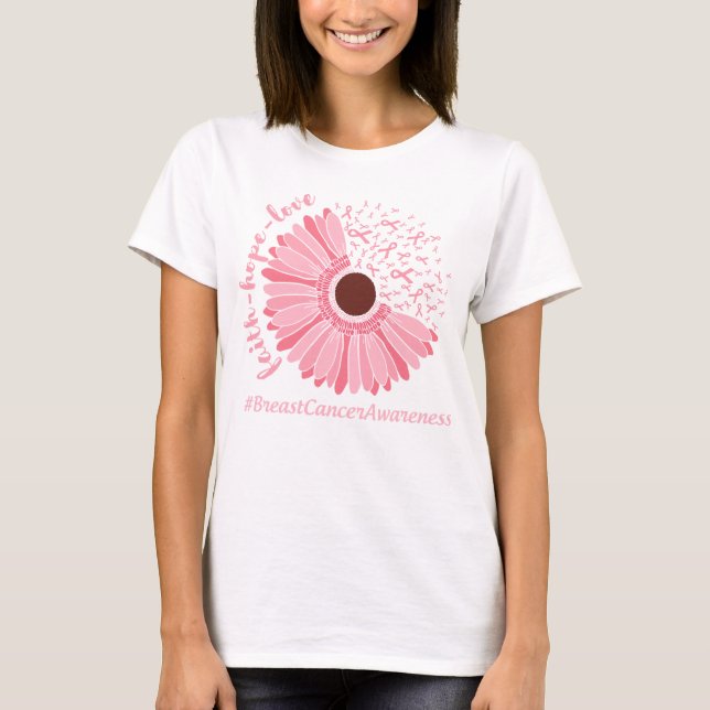 Faith Love Hope daisy flower cancer ribbon T-Shirt (Front)