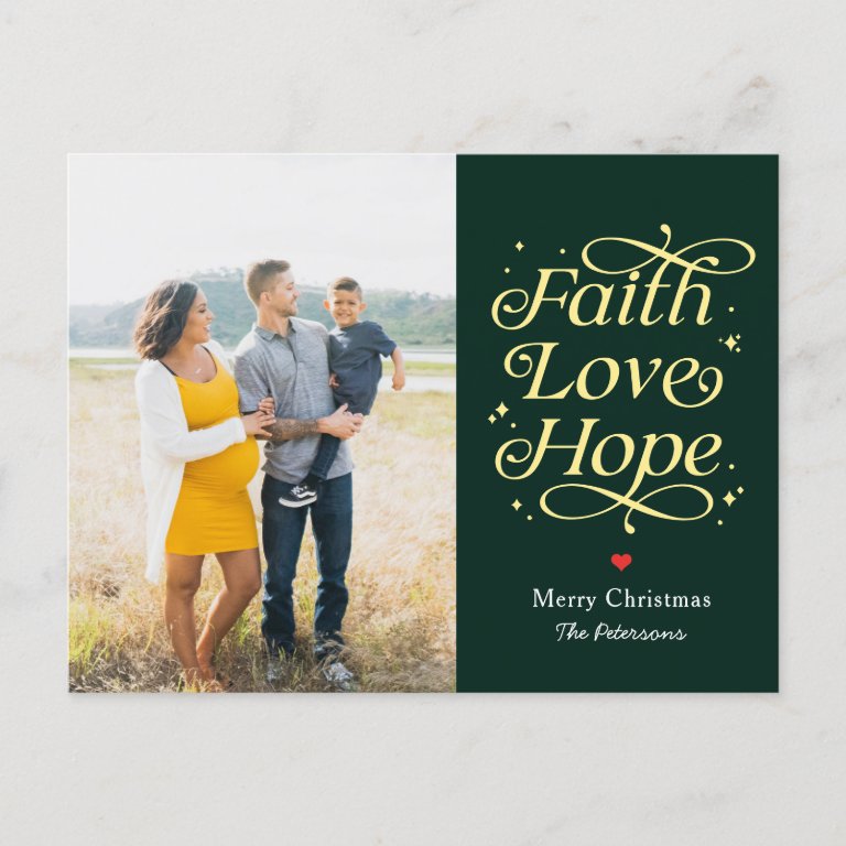 Faith Love Hope EDITABLE COLOR Holiday Postcard
