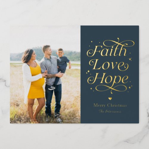 Faith Love Hope Foil Photo Holiday Postcard