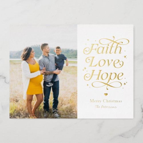 Faith Love Hope Foil Photo Holiday Postcard