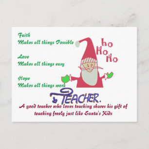 Faith Love Hope Funny Santa Hohoho! Teacher Text Holiday Postcard