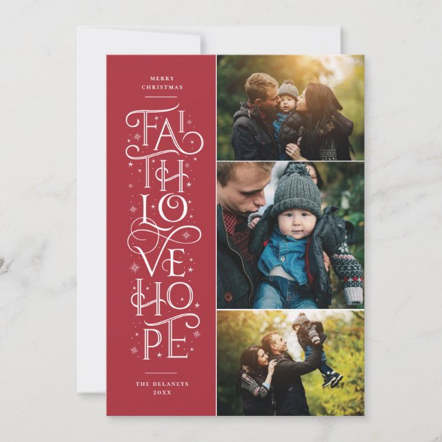 Faith Love Hope Multi Photo Holiday Card (Front)