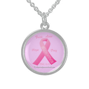 Faith Love Hope Pink Ribbon Sterling Silver Necklace