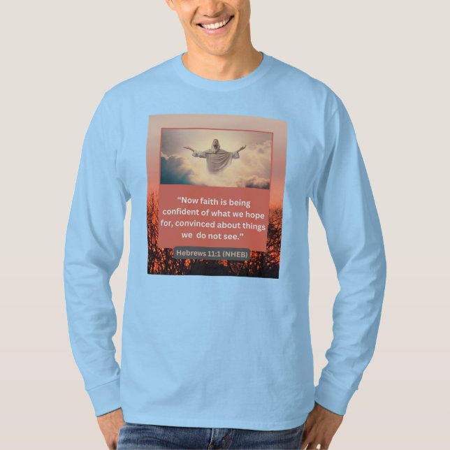 Faith Message - Hebrews 11-1 - Long Sleeve Lt Blue T-Shirt (Front)