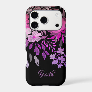 Faith Modern Feminine Pink Purple Floral Black iPhone 17 Pro Case