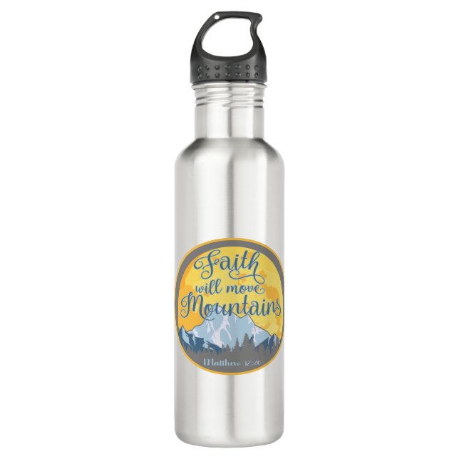 Faith Move Mountains Christian Design Stainless Steel Water Bottle (Front)