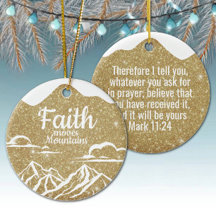Faith Moves Mountains Gold Sparkle Decor  ⛪️ 🎄 Ceramic Ornament