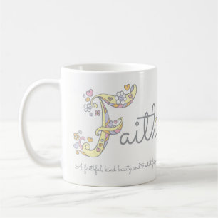 Faith name meaning decorative F monogram mug