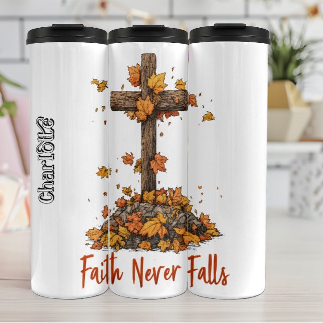Faith Never Falls Cross Graphic Thermal Tumbler (Creator Uploaded)